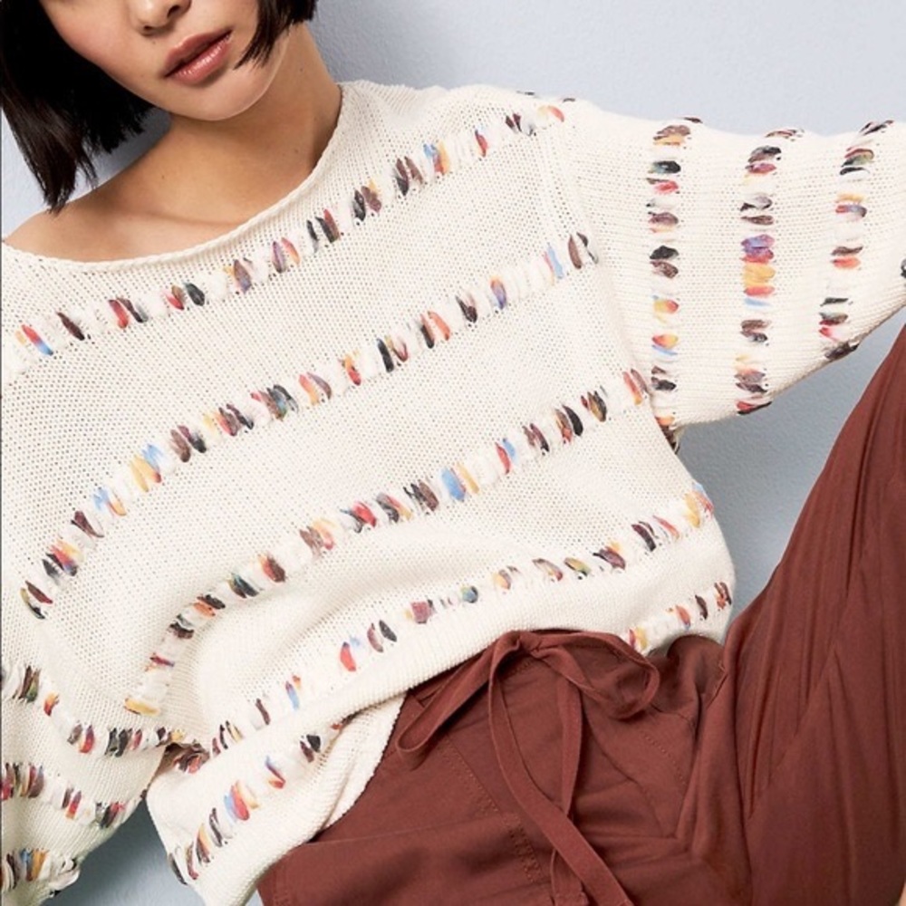 Lou & Grey for Loft Rainbow Stitch Cotton Sweater in
Rainbow Multi/Cream